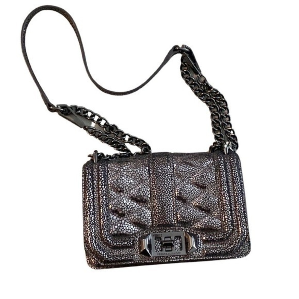 Rebecca Minkoff Metallic Silver Black Mini Shoulder Bag Purse